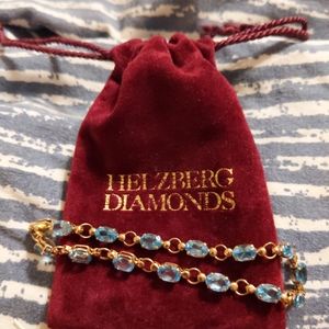 10K GOLD bracelet & diamond ring swiss blue topaz